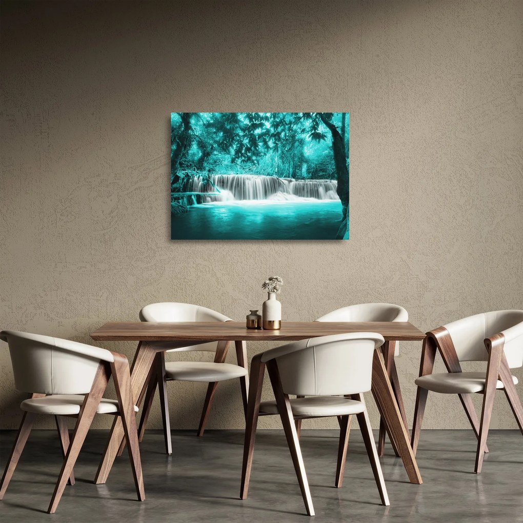 Sklenený obraz - Modrý vodopád (70x50 cm)