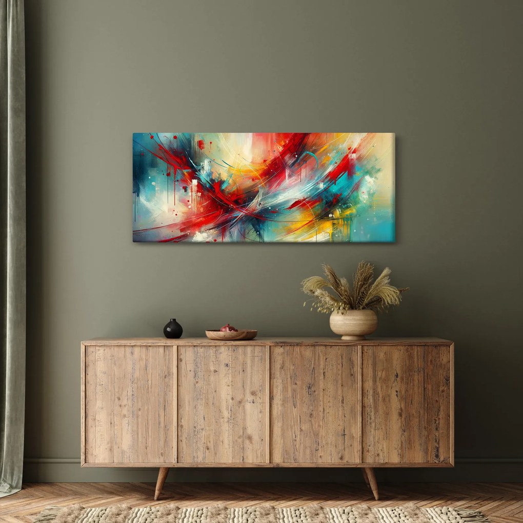 Obraz – Abstrakcia s červenou (120x50 cm)