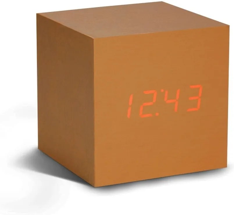 Oranžový budík s červeným LED displejom Gingko Cube Click Clock