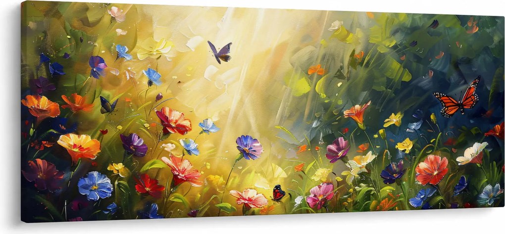 Obraz - Jarná kvetinová lúka, maľba (120x50 cm)