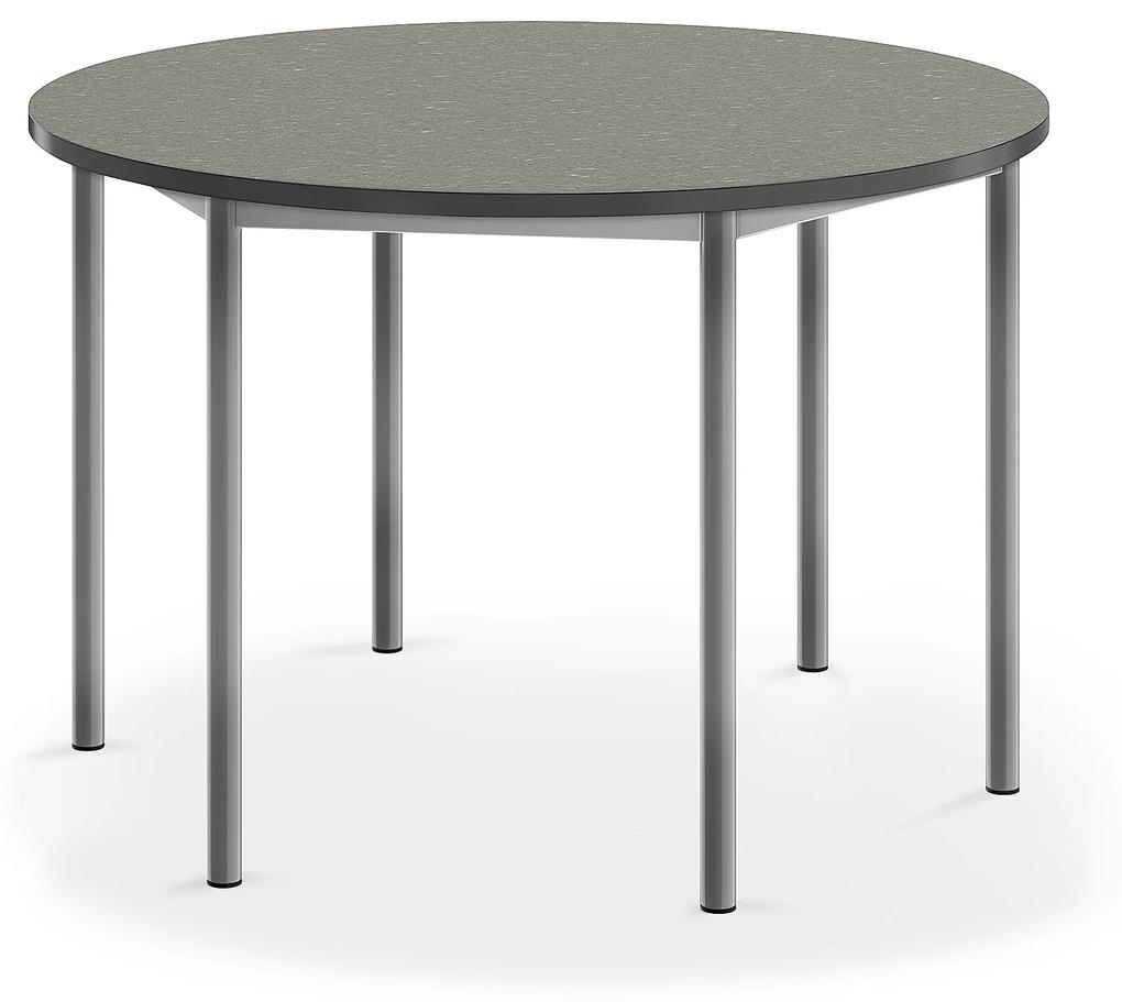 Stôl SONITUS, kruh, Ø 1200x760 mm, linoleum - tmavošedá, strieborná