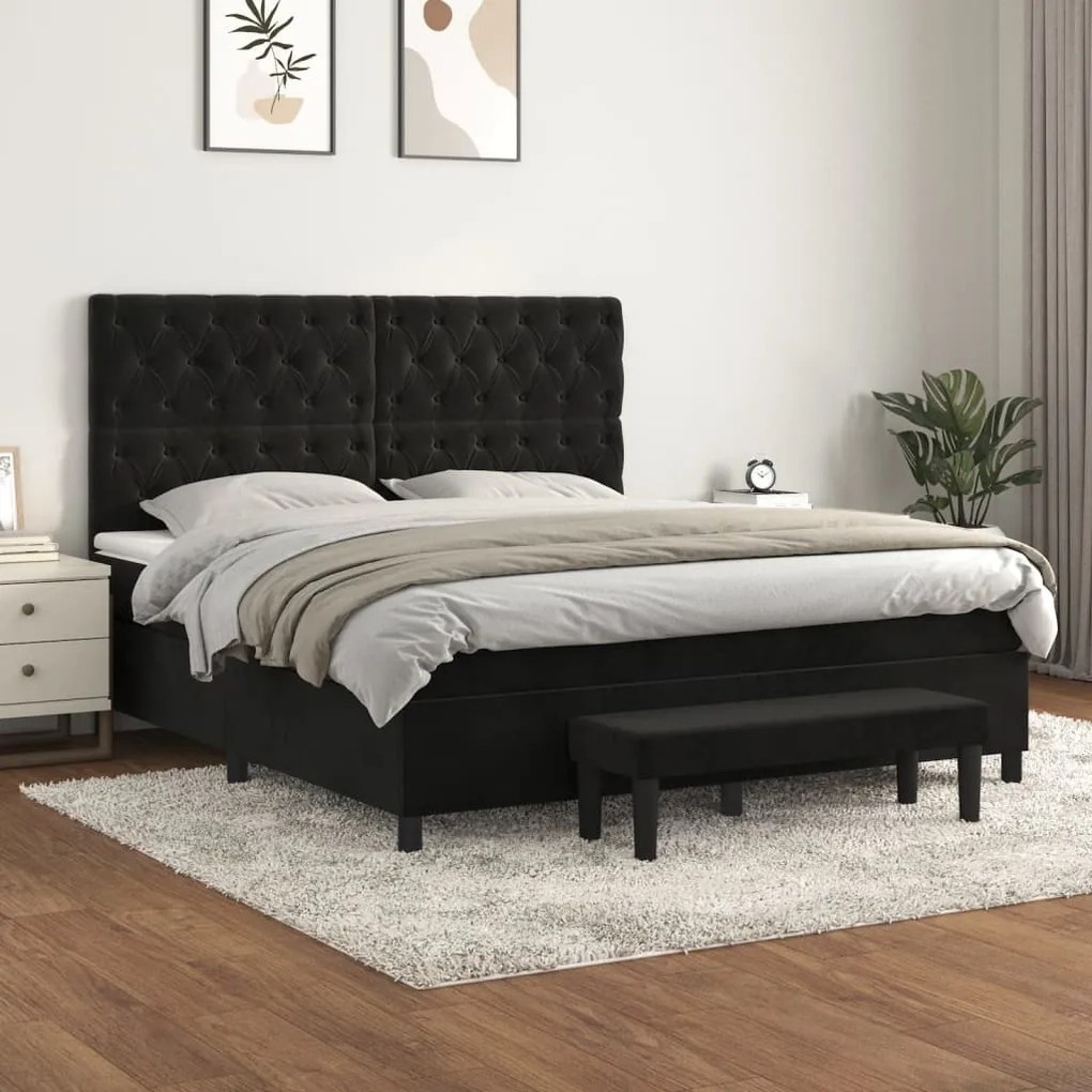 Posteľný rám boxspring s matracom čierny 160x200 cm zamat 3138033