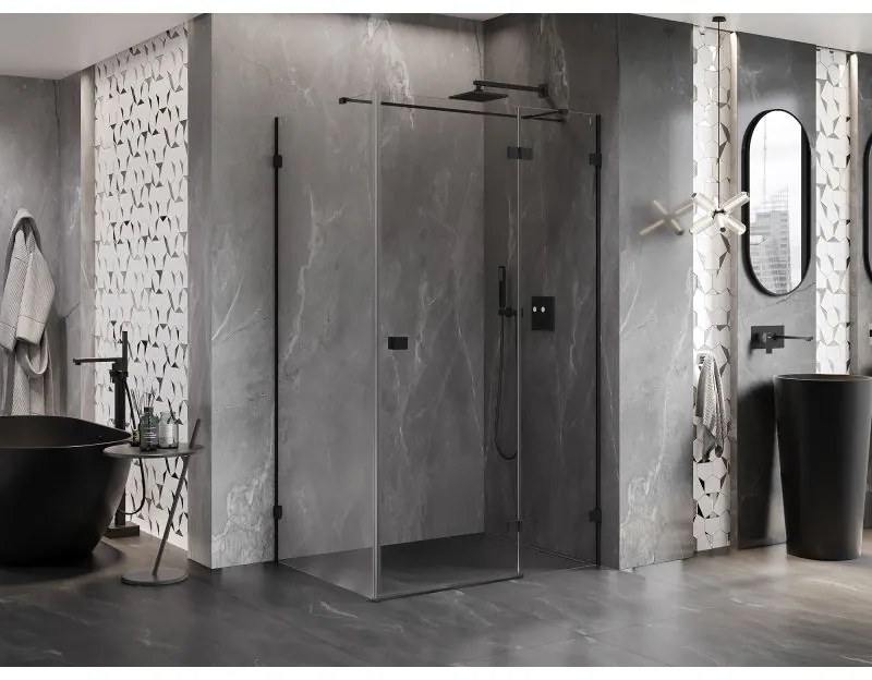 Mexen Lunar T pravostranný výklopný sprchový kút 125 x 80 cm, číre sklo, čierna matná, 834T-125-080-70-00-P