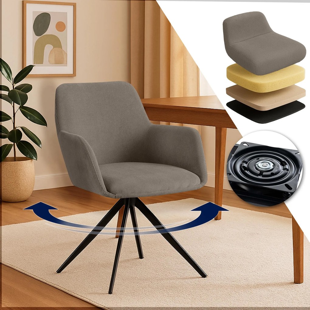 Jedálenská stolička Olema látka cord - sivohnedá