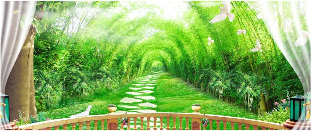 Obraz - Výhľad na tropickú záhradu (120x50 cm)