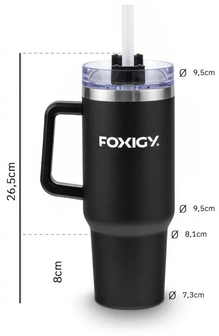 Foxigy Termohrnček do auta so slamkou 1200 ml Black