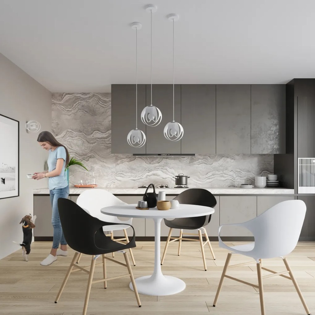 Závesné svietidlo Tulos 3p, 3x biele kovové tienidlo