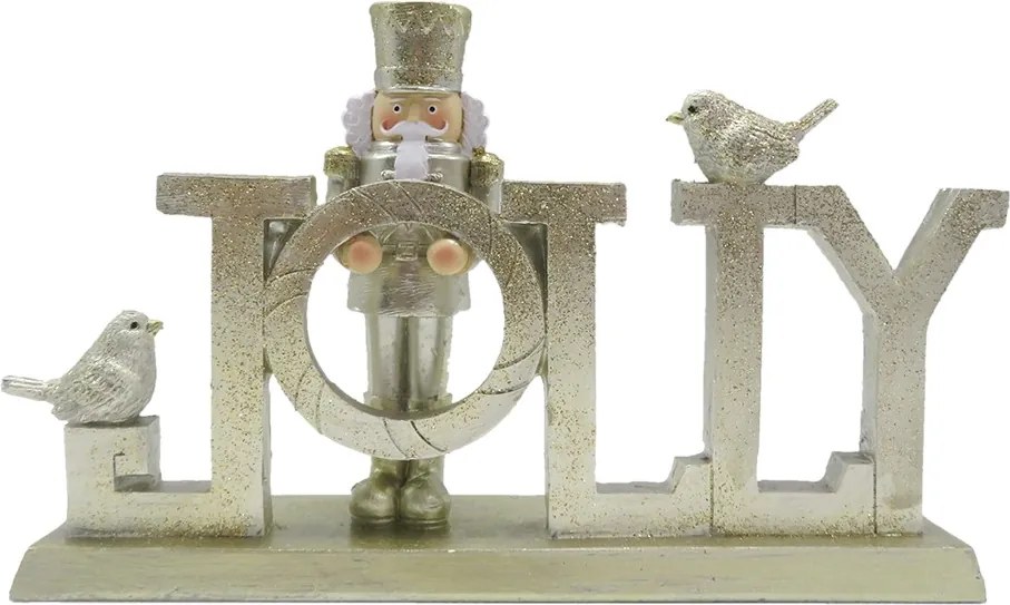 Zlatá vianočná dekorácia s Luskáčikom a vtáčikmi Jolly - 18*4*11 cm