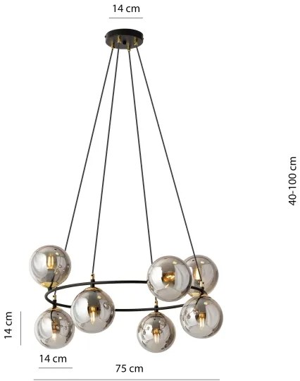 Luster na lanku AZURA 8xE14/10W/230V čierna/šedá