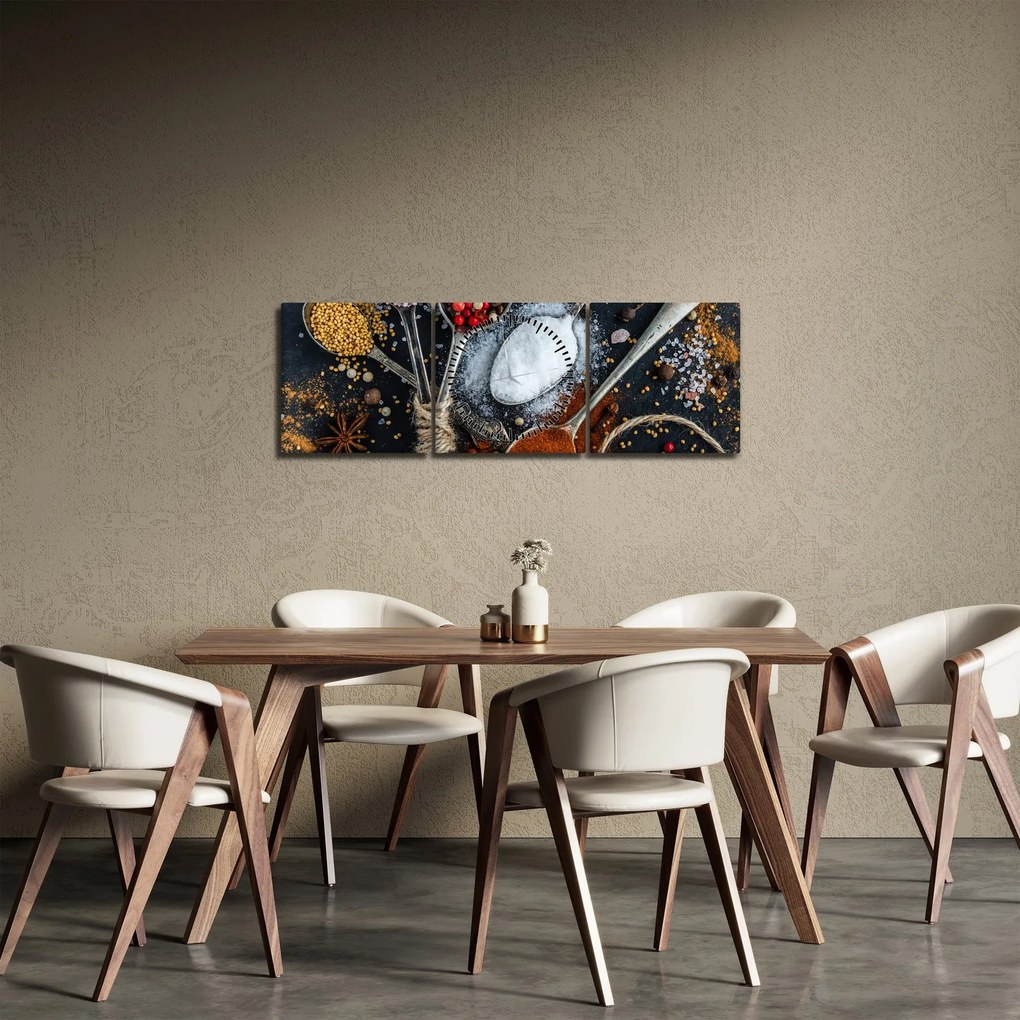 Obraz lyžíc s korením (s hodinami) (90x30 cm)
