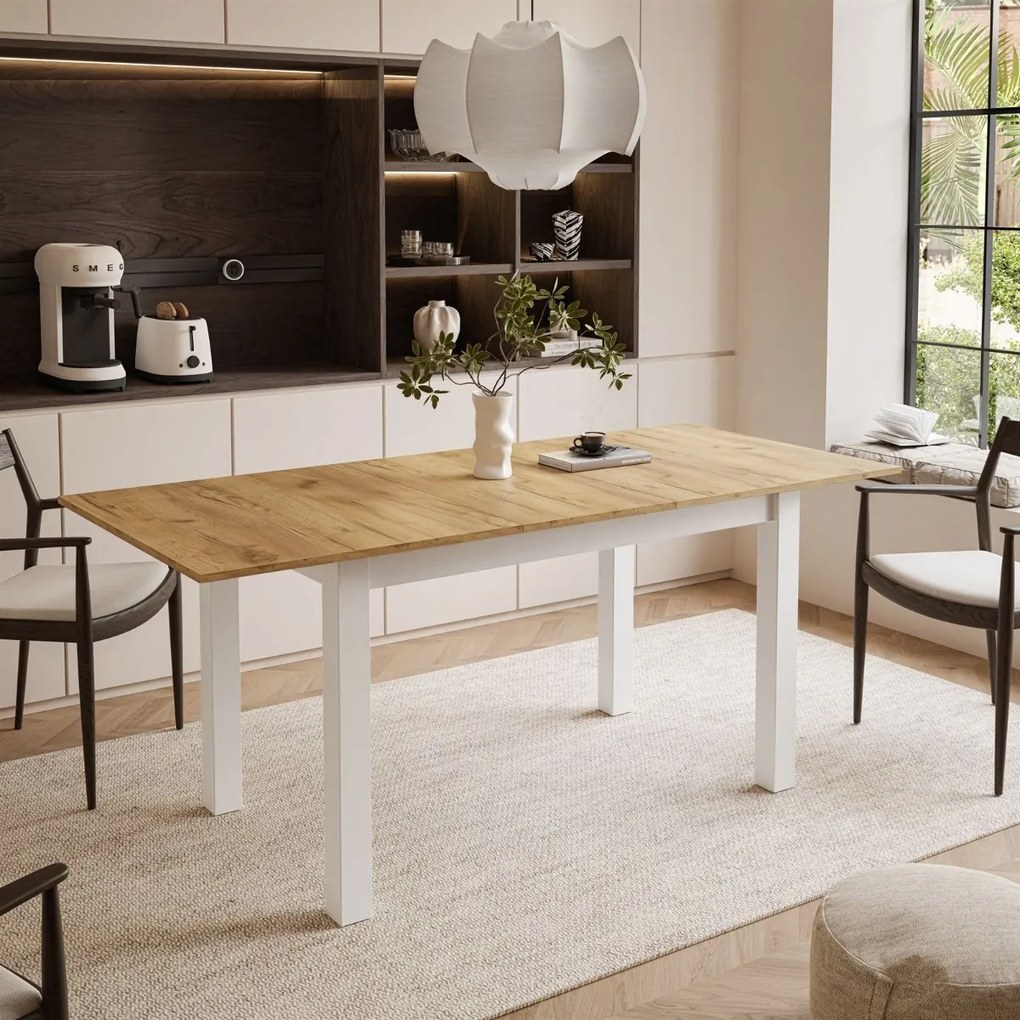 ROZKLADACÍ JEDÁLENSKÝ STÔL DANILO DUB CRAFT ZLATÝ + BIELE NOHY 140 / 195 cm