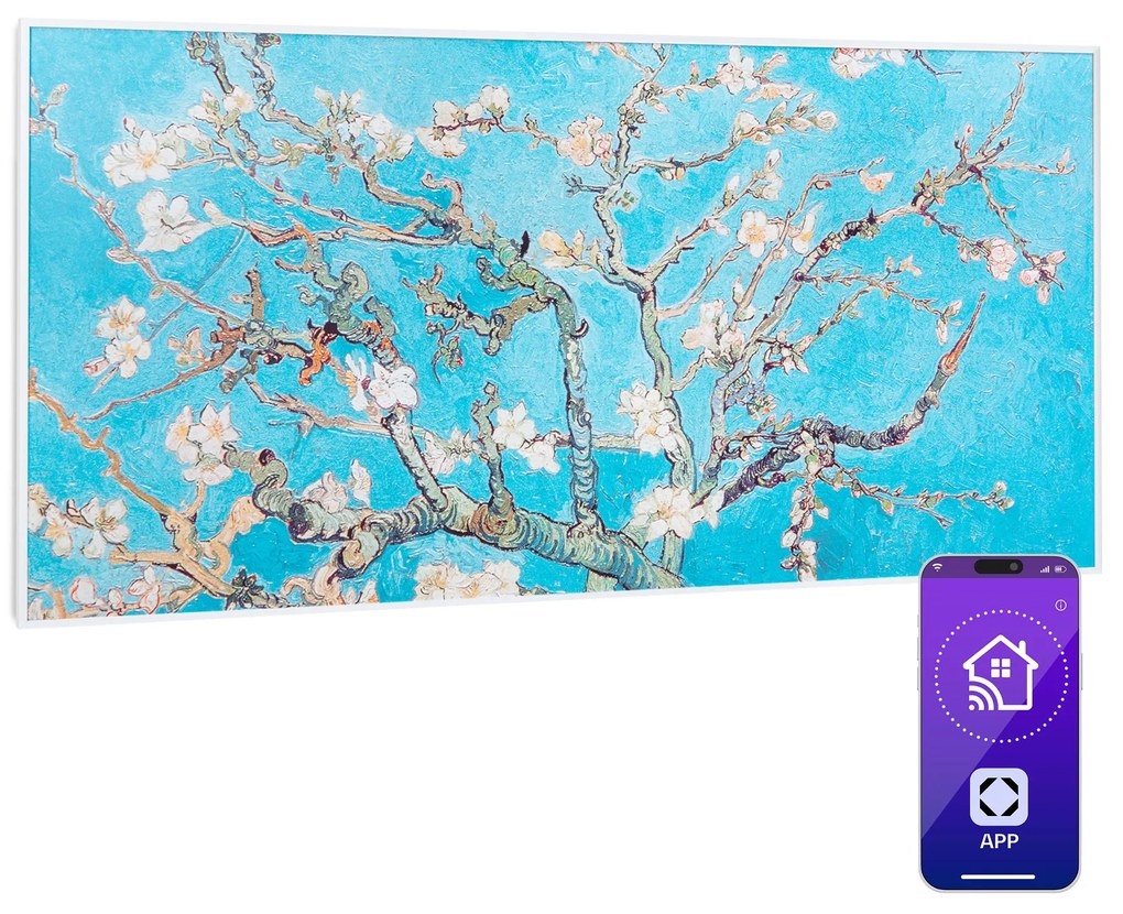 Klarstein Wonderwall Air Art Smart, infračervený ohrievač, 120 x 60 cm, 700 W, aplikácia, mandľový kvet
