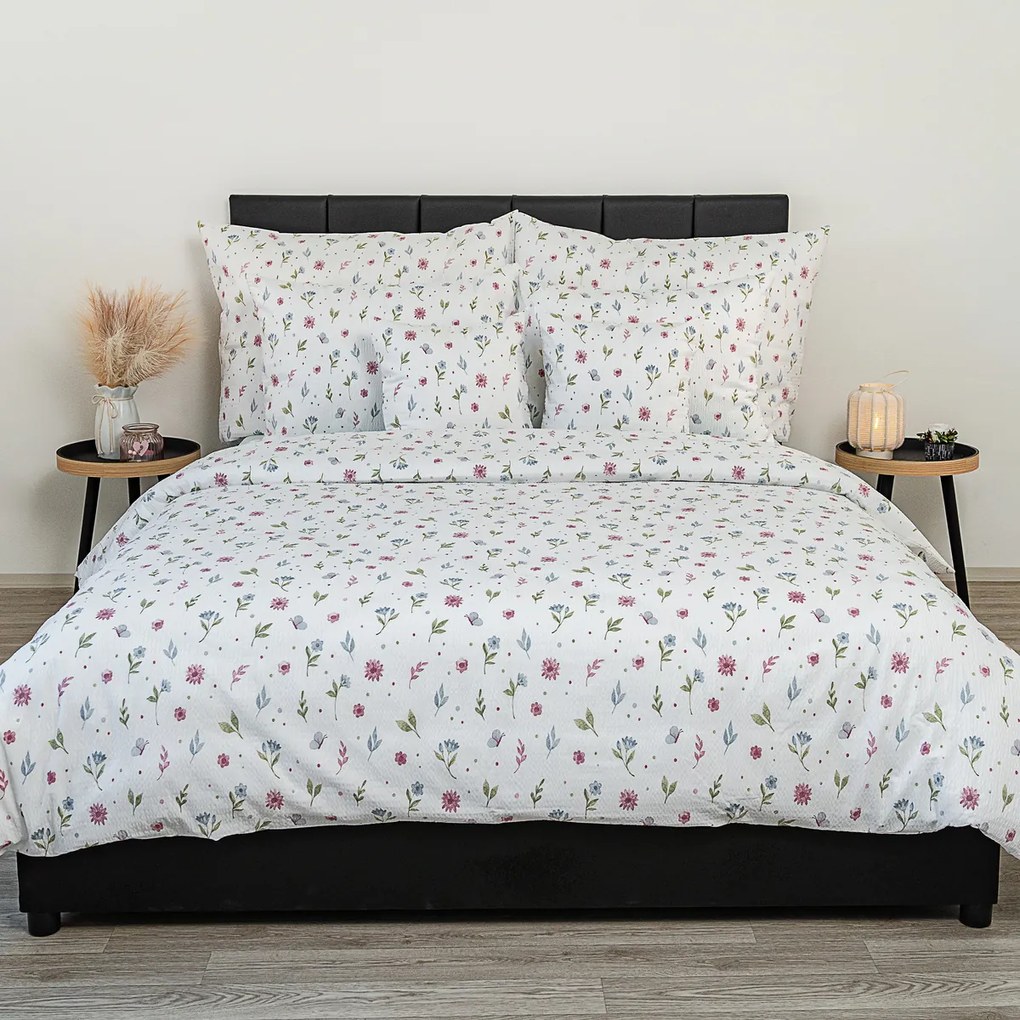 Kvalitex Krepové povlečení Letní louka , 240 x 220cm, 2x 70 x 90 cm, 240 x 220 cm, 2 ks 70 x 90 cm