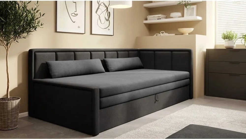 Tmavosivá ženilková rozkladacia/s úložným priestorom pohovka 214 cm Fulgeo – ELTAP