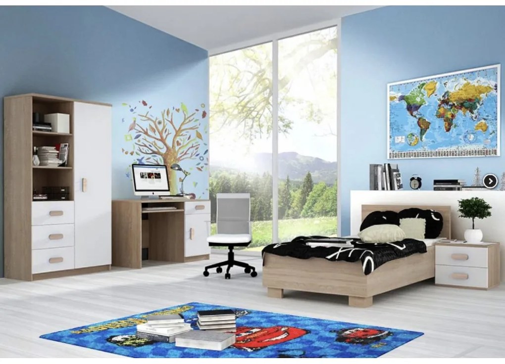 Posteľ 90x200 Svend dub sonoma s roštom