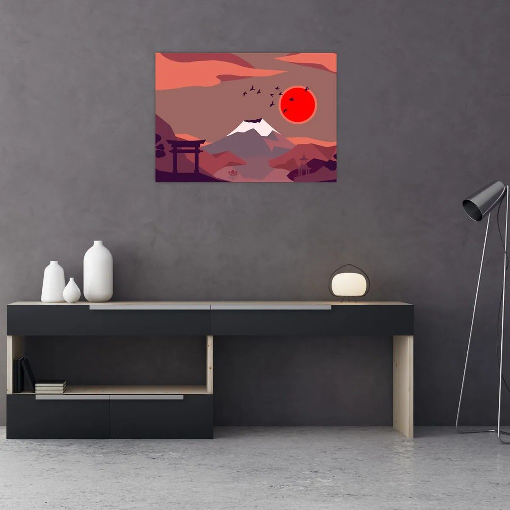 Sklenený obraz - Hory Fudži (70x50 cm)