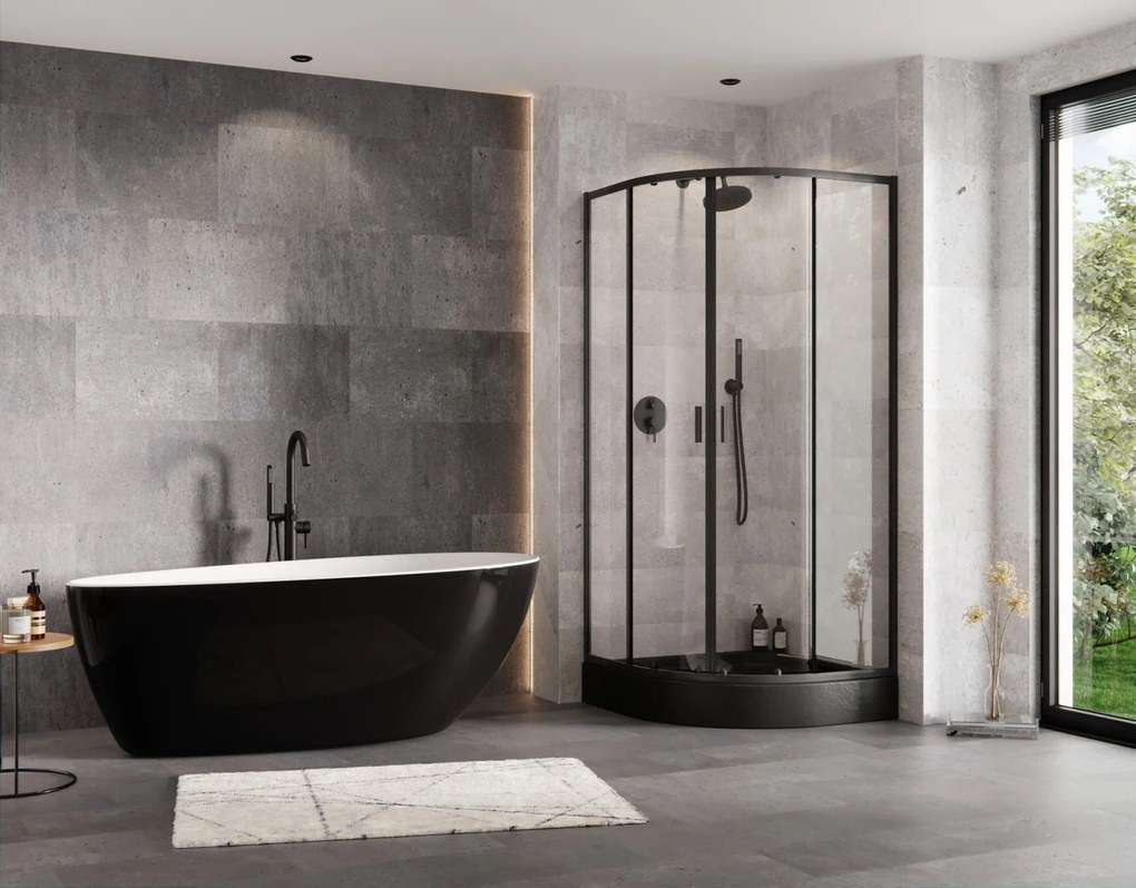 Besco Štvrťkruhový sprchový kút ZARYA BLACK HR 80x80 (90x90) + vanička ALEX biela BESCO-Rozmery: 80x80