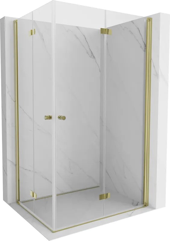 Mexen Mist-F Duo, skladací sprchový kút 70 x 90 cm, číre sklo, zlatý lesklý profil, 8A6-070L-090P-50-00