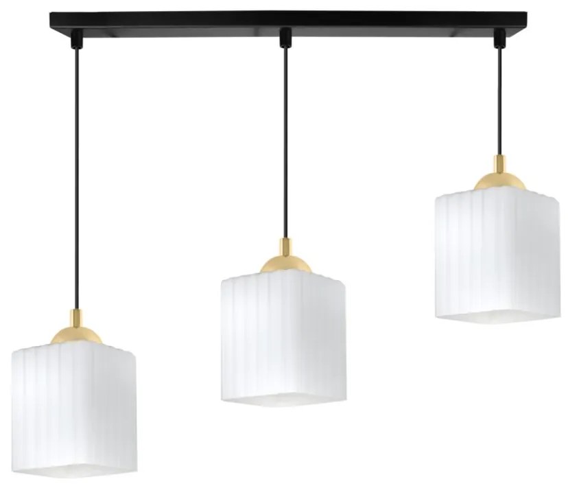 Závesné svietidlo Riffle Square, 3x biele sklenené tienidlo, b/g