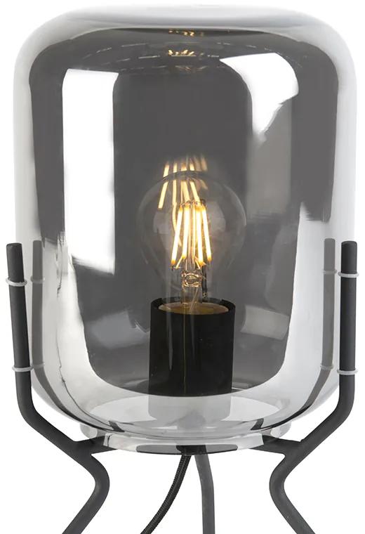 Dizajnová stolná lampa čierna s dymovým sklom - Bliss