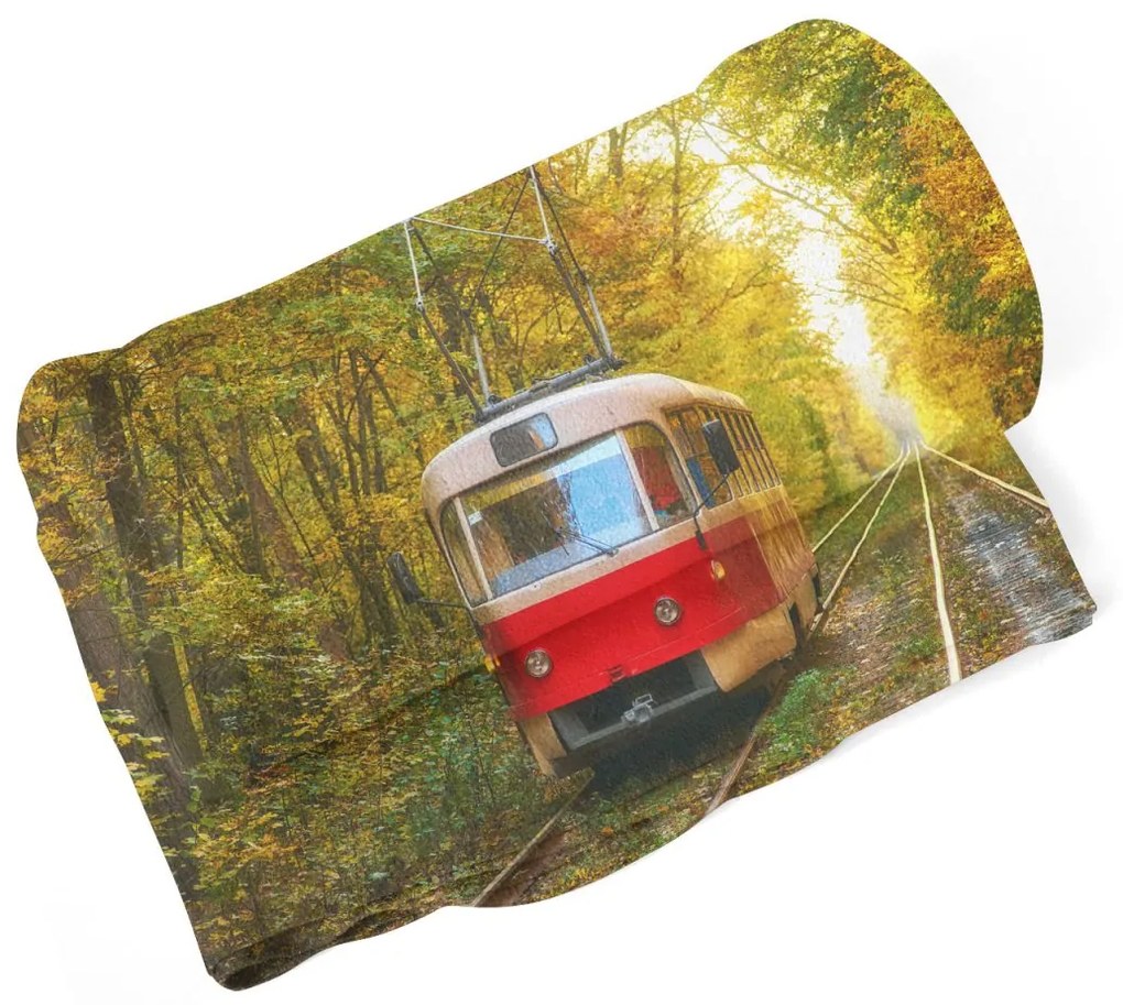 Sablio Deka Červená električka v lese - 150x120 cm