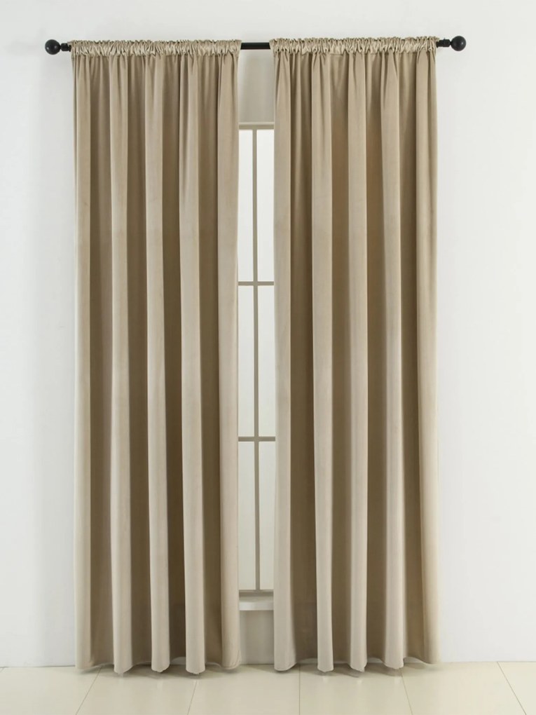 Zamatové zatemňovacie závesy Cesar prírodné - 140 x 180 cm (2ks) - riasiaca stuha