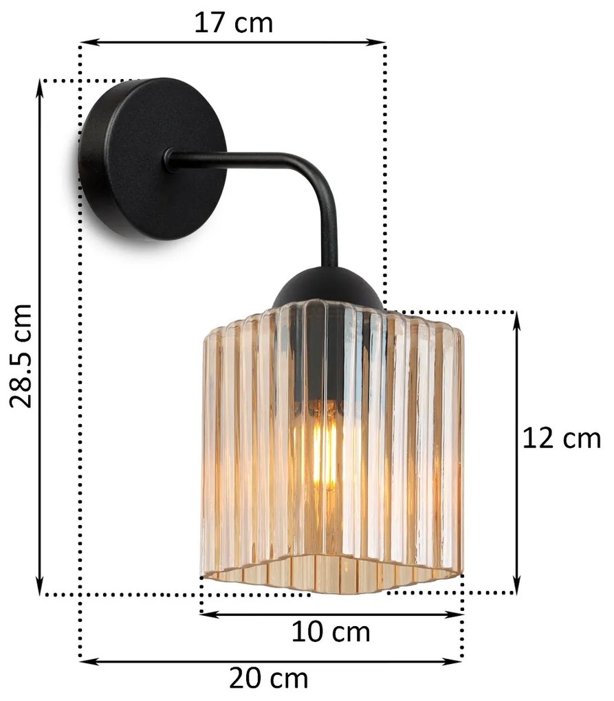 Nástenné svietidlo Riffle Square, 1x medové sklenené tienidlo, b