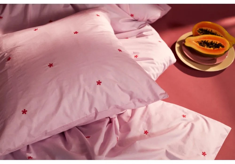 Ružové obliečky na jednolôžko z bavlneného perkálu 140x200 cm Daisy – JUNA