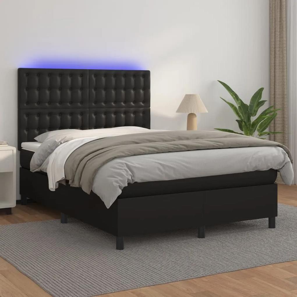 Boxspring posteľ s matracom a LED čierny 140x190 cm umelá koža 3135939