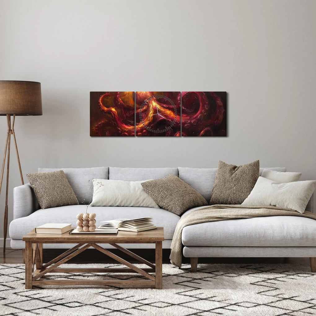 Obraz - Chobotnica, olejomaľba (s hodinami) (90x30 cm)