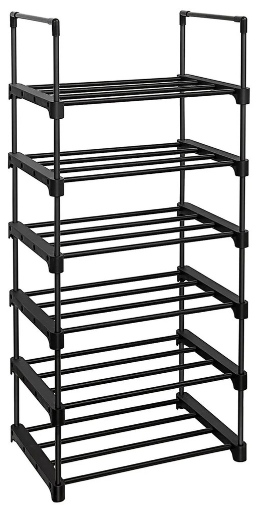 Stojan na topánky, kovový, 6 políc, čierny, 106x45x30cm