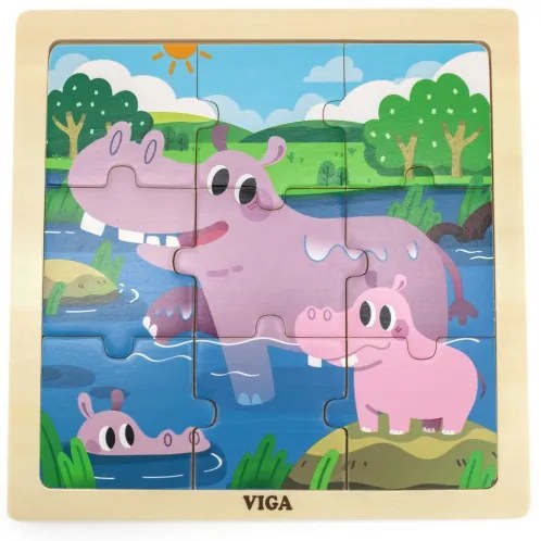 Puzzle na podstavci Viga 44628 9 dielikov - hroch