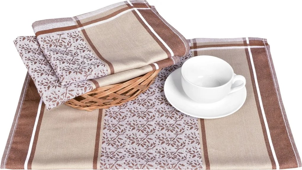 Luxusné kuchynské utierky béžové listy egyptská bavlna 50x70 cm set 3 ks