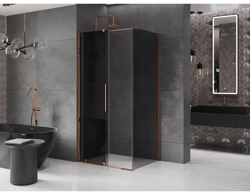 Mexen Velar, sprchový kút s posuvnými dverami 130 x 90 cm, 8mm šedé sklo, ružové zlato, 871-130-090-41-60