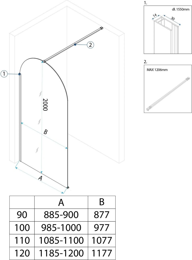 Rea Heaven, sprchová zástena Walk-in, 120 cm, medená matná, REA-K6689