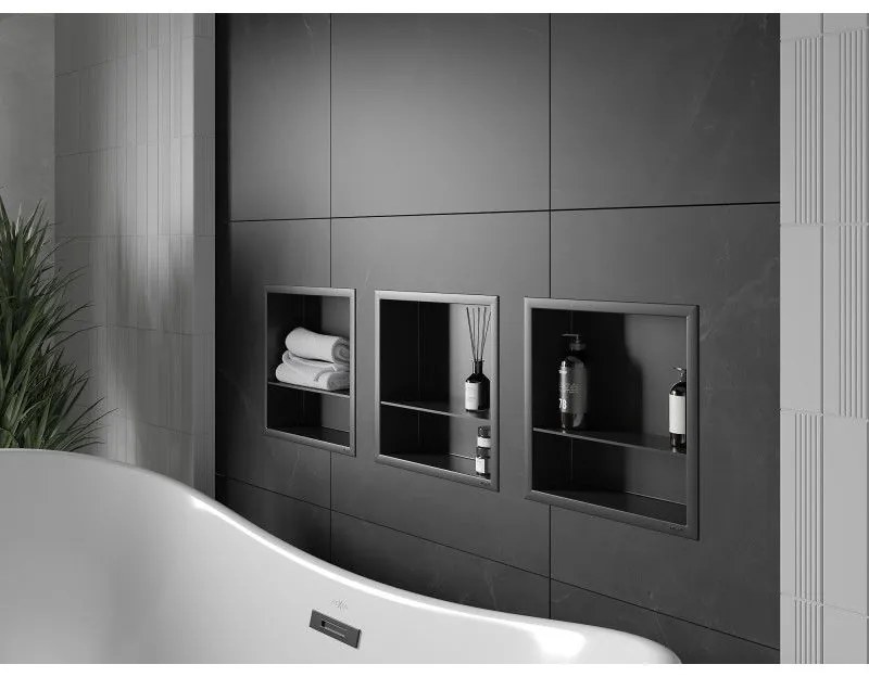 Mexen X-Wall-R, polička na zapustenie na obklad s golierom 30 x 30 cm, čierna matná, 1970303010S