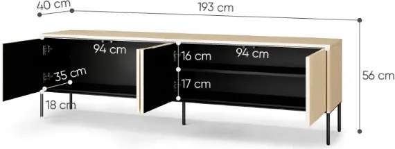 TV skrinka NUR 190 cm bielený dub vincenza + čierna