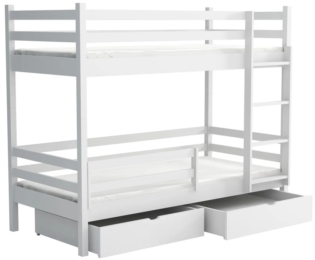 Detská poschodová posteľ z masívu borovice LEGEND PLUS so šuplíkmi - 200x90 cm - BIELA