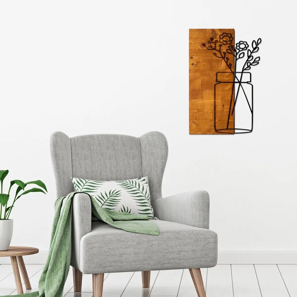 Nástenná drevená dekorácia KVETY hnedá/čierna