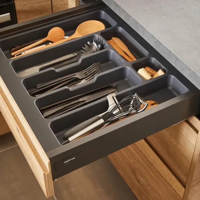 Vložka / príborník do 60 cm zásuvky - CUTLERY sivý plast 50 x 46 cm