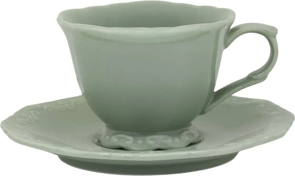 Zelená porcelánová šálka s tanierikom Provence lace verte - 9,5 cm / 180 ml