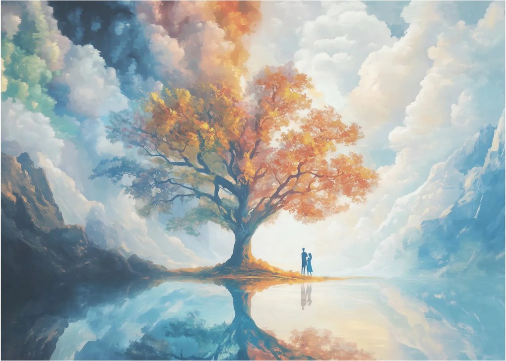 Sklenený obraz – Strom života a lásky (70x50 cm)