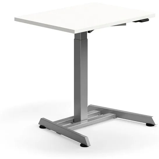Výškovo nastaviteľný stôl QBUS, s centrálnou nohou, 800x600 mm, strieborný rám, biela