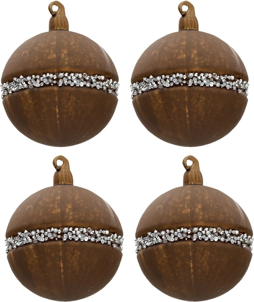 Hnedá vianočné gule so strieborným zdobením (sada 4ks) - Ø 8cm