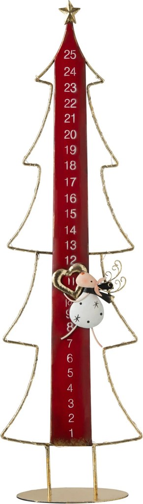 Adventní kalendář kovový Vánoční strom LED červená a zlatá – 23*12*78,5 cm