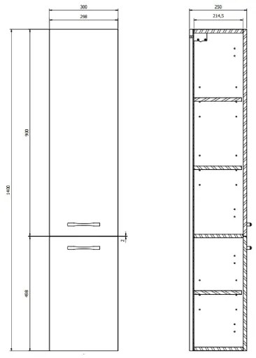 Cersanit S1003-001 - Závesná kúpeľňová skrinka NIKO 140x30 cm orech