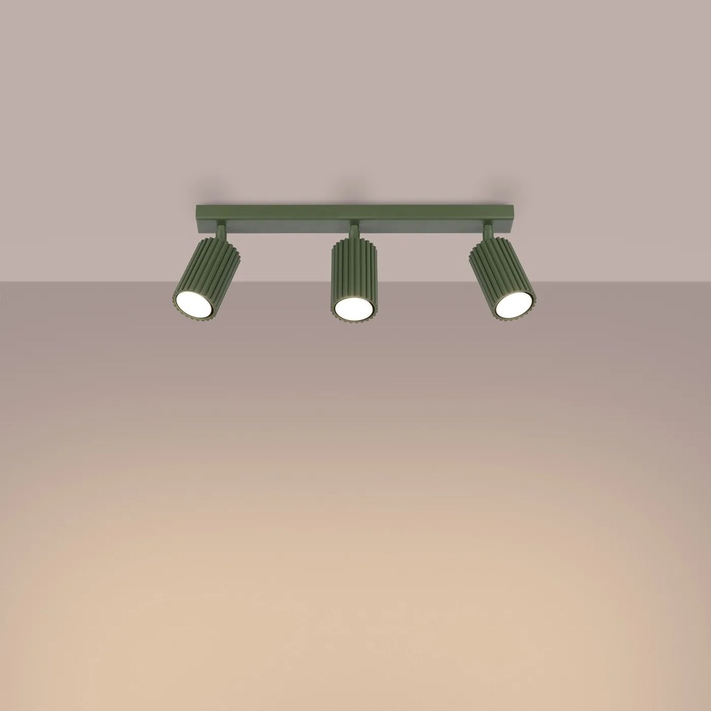Bodové svietidlo Karbon, 3x olivovo zelené kovové tienidlo, (možnosť polohovania)