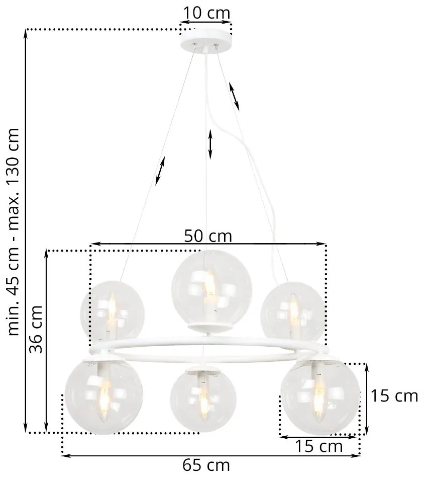 Závesné svietidlo Paris, 6x číre sklenené tienidlo, W, O