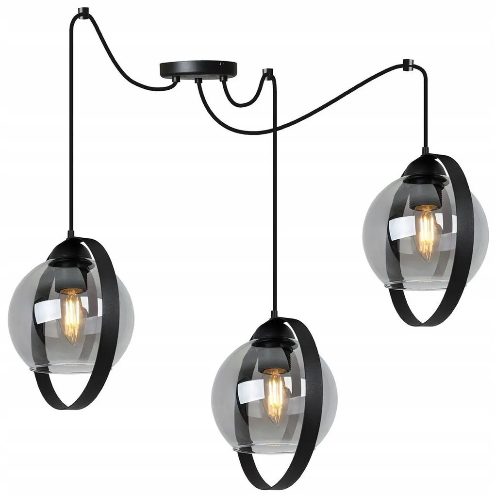 Závesné svietidlo Haga Ring Spider, 3x grafitové sklenené tienidlo (výber z 3 farieb uchytenia)