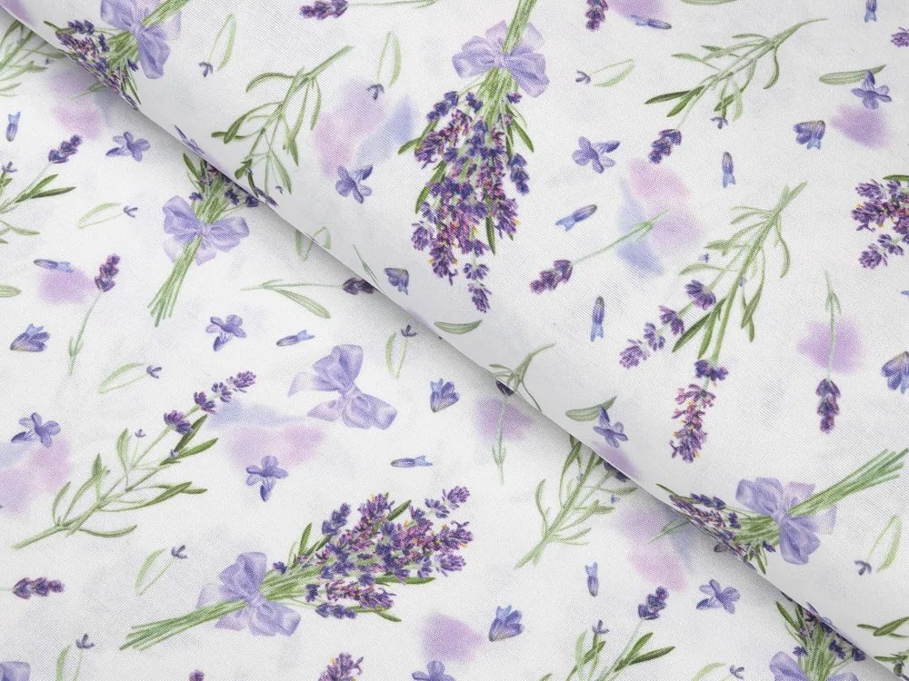 Biante Dekoračný oválny obrus PML-085 Vetvičky levandúľ na bielom 140x220 cm